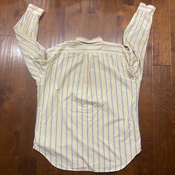 Polo Ralph Lauren Vintage 90s Striped Yellow Blue Button Down Men's Size XLT - Picture 4 of 7